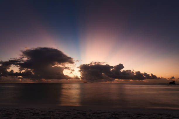 View of the sunset above Indian ocean at Maldives.