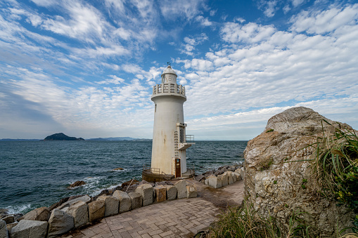 Lighthouse and coastline of the Favaritx area in Menorca, Spain