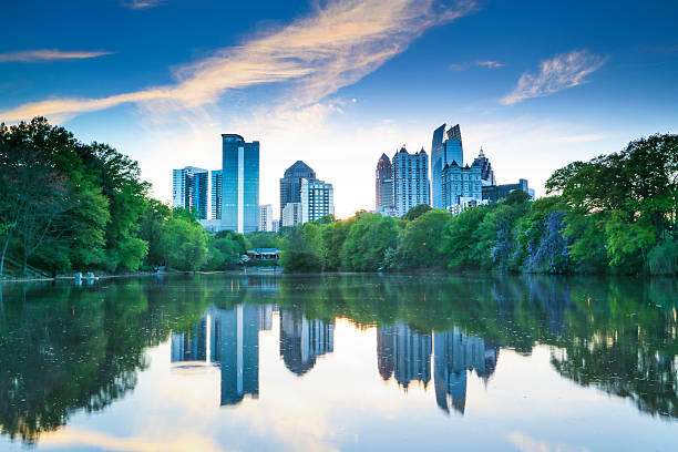 Piedmont Park Sunset in Piedmont Park - Atlanta . atlanta skyline stock pictures, royalty-free photos & images