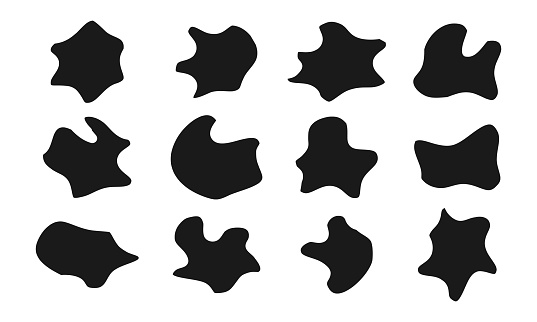 Blob shapes vector set. Random blotch, inkblot, stone silhouette, Ink stain. Organic abstract simple fluid splodge elemets.  isolated on white background. vector illustration