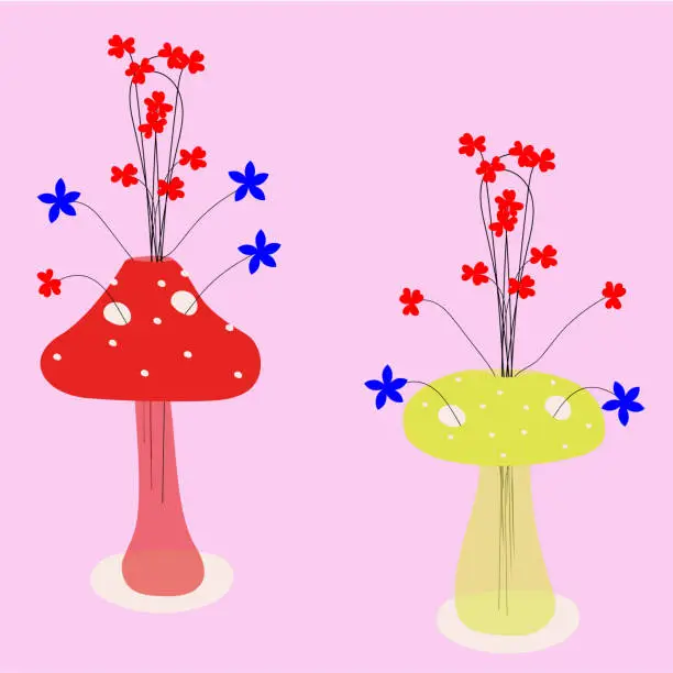 Vector illustration of Mushroom Flower Vase