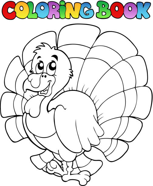 Coloring book happy turkey vector art illustration