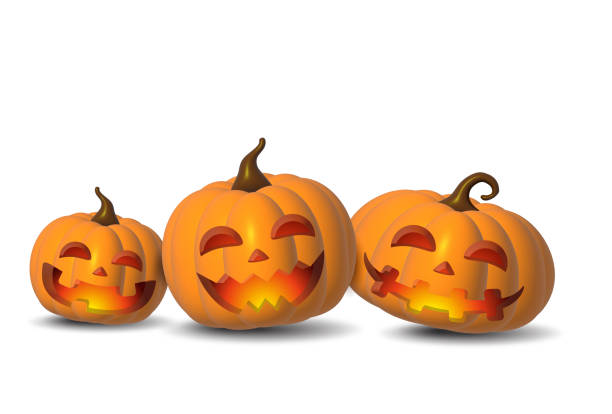 Holiday Halloween set of themed decorative elements for design. 3d objects in cartoon style. Pumpkin Halloween symbols collection.