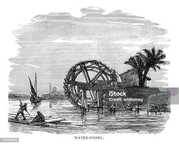 Wasserrad Auf Den Nilviktorianischen Gravur Stock Vektor Art und mehr Bilder von Nil - Nil, Bewässern, Bewässerungsanlage