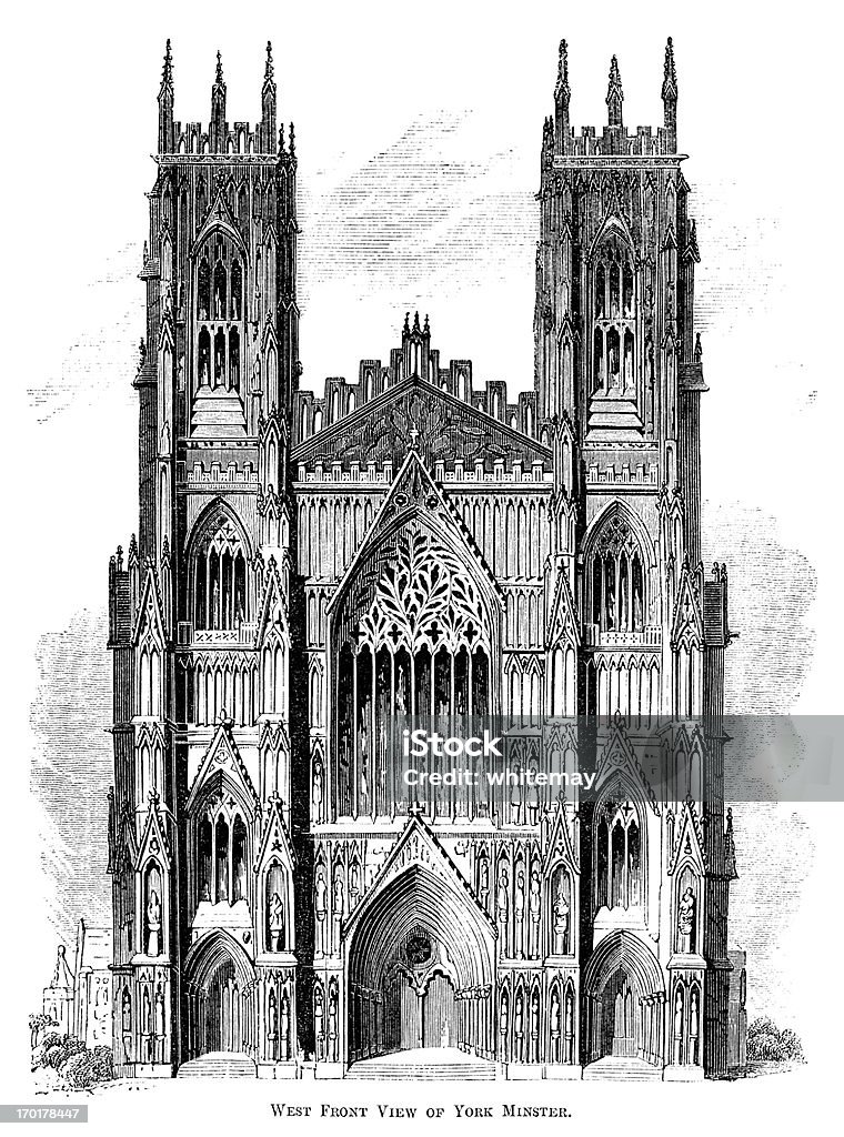 West przodu York Minster (Victorian drzeworyt) - Zbiór ilustracji royalty-free (Grawerunek)