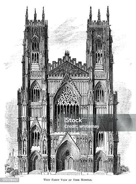 West Przodu York Minster - Stockowe grafiki wektorowe i więcej obrazów Grawerunek - Grawerunek, Ilustracja, Przeszłość