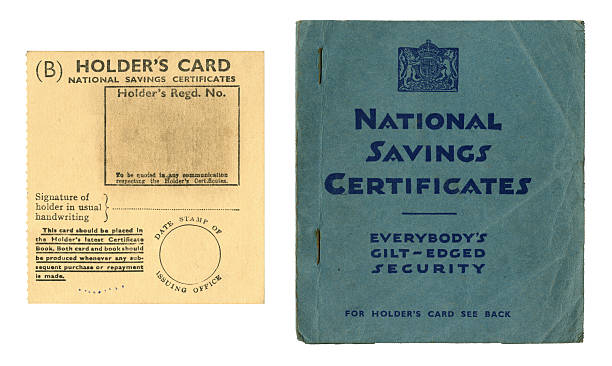 istock Old British National Savings Certificate book and holder's card 170178614