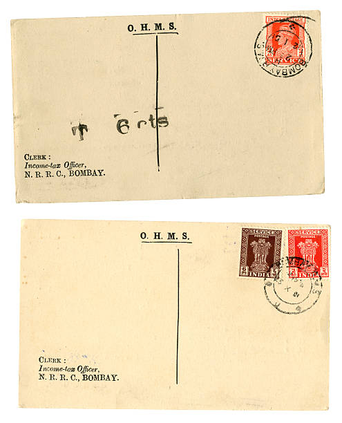 istock Two OHMS post cards from Bombay, India, 1951 170179174
