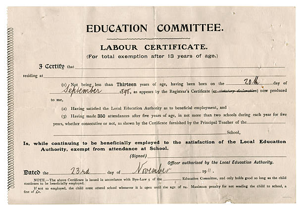 istock Early 20th century certificate of exemption from school 170179193