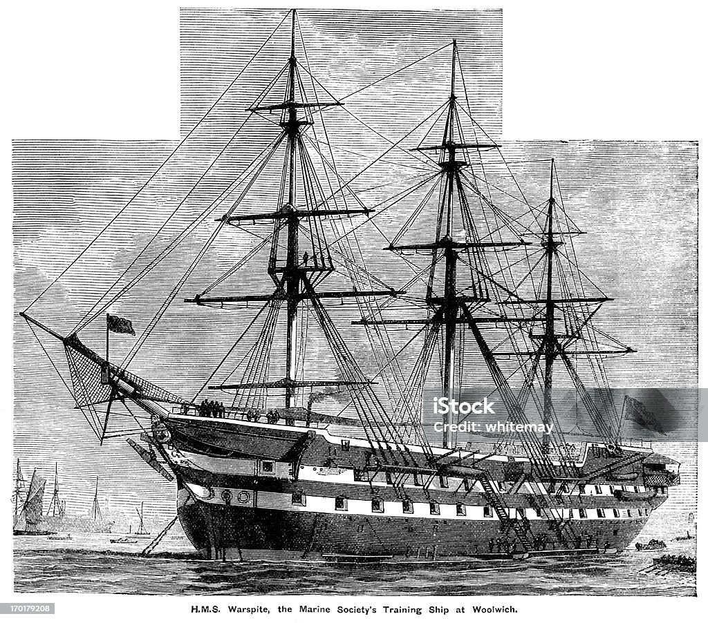 HMS Warspite en Woolwich - Ilustración de stock de Londres - Inglaterra libre de derechos