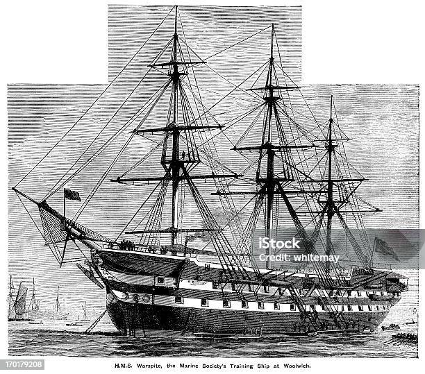 Ilustración de Hms Warspite En Woolwich y más Vectores Libres de Derechos de Londres - Inglaterra - Londres - Inglaterra, Muelle comercial, 1850-1859