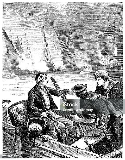 Czarny I Biały Szczegółowe Rysunek Shipwrecked Żeglarzy Po Bitwie - Stockowe grafiki wektorowe i więcej obrazów Wrak statku
