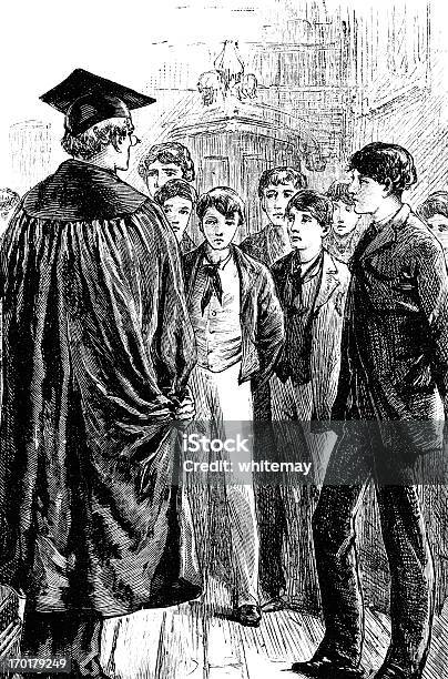 Ilustración de Schoolboys Mirando Chastened Antes De Un Profesor y más Vectores Libres de Derechos de 1850-1859 - 1850-1859, Maestro, Niño