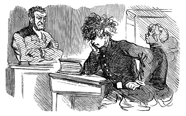 Schoolboy in trouble A French schoolboy looking miserable. Maybe he hasn't done his homework, or just doesn't want to work - the teacher is looking stern! Cartoon from "Almanach Pour Rire, 1870" a French almanack published in Paris by Pagnerre in 1869, containing humorous sketches and useful facts. This particular edition (the 21st year) would have appeared shortly before the start of the Franco-Prussian War. facepalm funny stock illustrations
