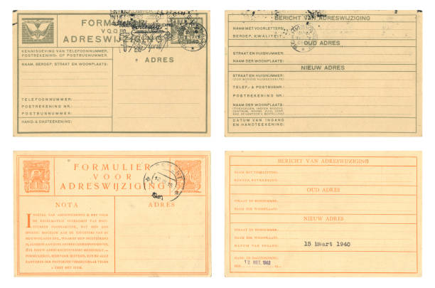 Two old change of address cards (back and front views) from The Netherlands in 1940 during World War Two.