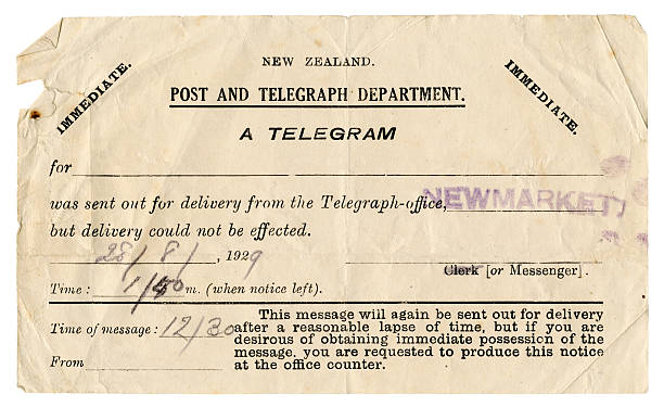 Failure to deliver a telegram - New Zealand, 1929 A form left by New Zealand Post and Telegraph Department at an address where they were unable to deliver a telegram in 1929. Identifying details removed. 1920 1929 stock pictures, royalty-free photos & images