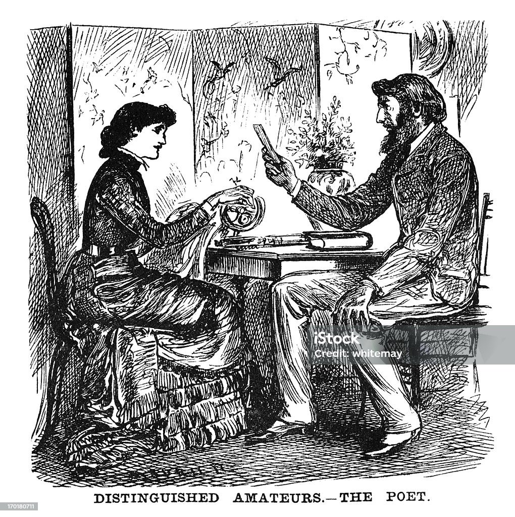 Victorian man reading Poesía para su esposa - Ilustración de stock de Historia libre de derechos