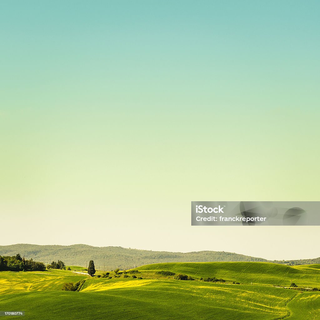 Toscana campo de grama com nuvens - Foto de stock de Aldeia royalty-free