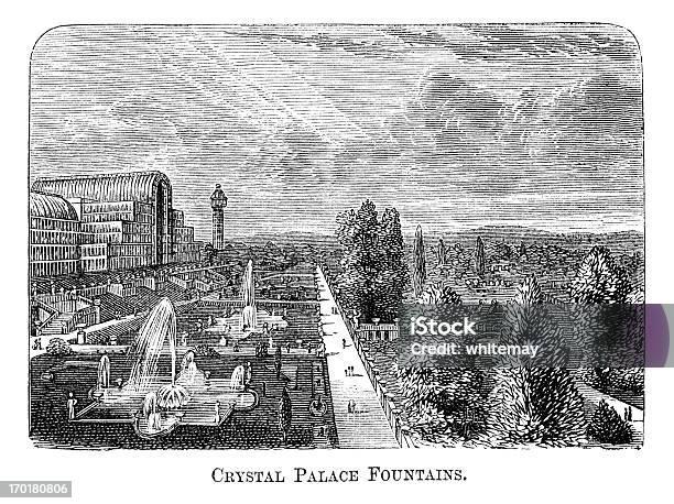 Crystal Palace Brunnen Sydenham 1871 Gravur Stock Vektor Art und mehr Bilder von Vergangenheit - Vergangenheit, Alt, Außenaufnahme von Gebäuden