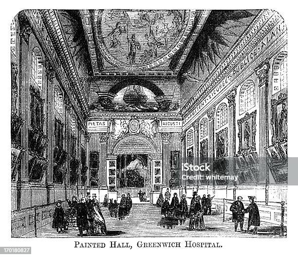 페인트 홀 그리니치 병원 1871 음각 그리니치-런던에 대한 스톡 벡터 아트 및 기타 이미지 - 그리니치-런던, 왕립 해군 대학, 19세기