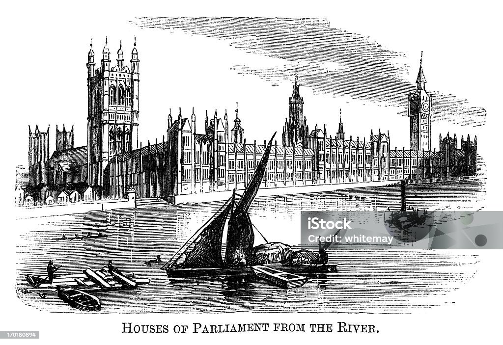 Casas do Parlamento, do rio Tamisa (1871 Gravação - Royalty-free 1870-1879 Ilustração de stock