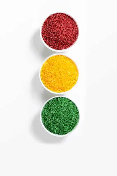 A Conceptual Layout Of 3 Kinds Of Colored Rice Forming A Traffic Light. More Rice: