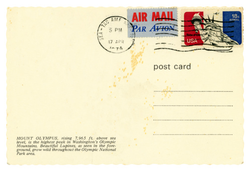 A blank postcard sent from Seattle (Seattle-Tacoma Airport), Washington State, USA, in 1974.