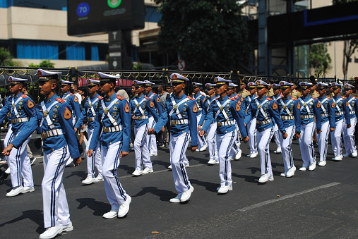 Chennai, Tamilnadu / India - January 01 2020 : indian scouts or school students ready for parading at chennai marina beach on occasion of India Republic Day