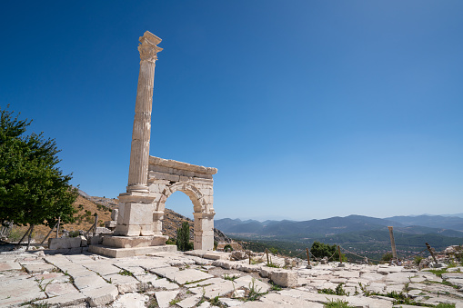 Ancient Roman ruins of the Library of Celsus arches in Ephesus near Kusadas, Turkey