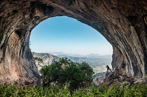 cave, camera, mountain range, forest, photography