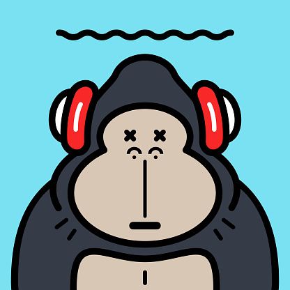 Animal characters vector art illustration.
Cute character design of a gorilla wearing headphones.