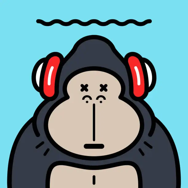 Vector illustration of Cute character design of a gorilla wearing headphones