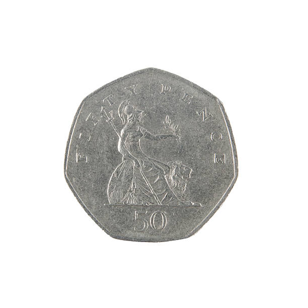 moeda de cinquenta pence - fifty pence coin coin british coin number 50 - fotografias e filmes do acervo