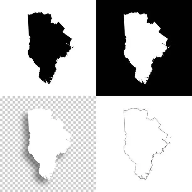 Vector illustration of York County, Maine. Maps for design. Blank, white and black backgrounds