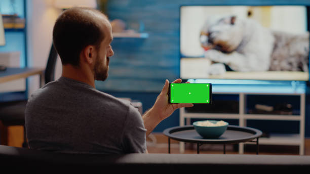 istock Young man watching horizontal green screen on smartphone 1701859302