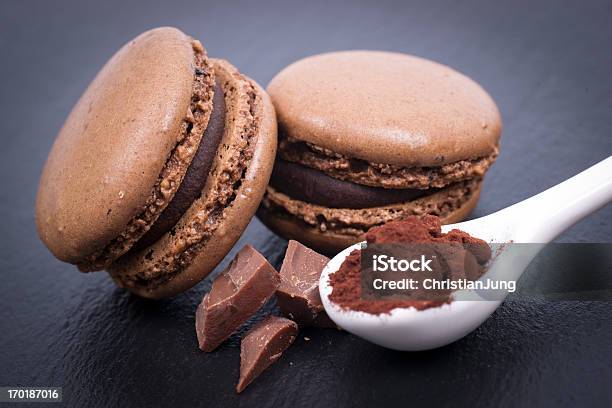 Macaroons With Chocolate Stock Photo - Download Image Now - Art And Craft, Cacao Fruit, Cafe