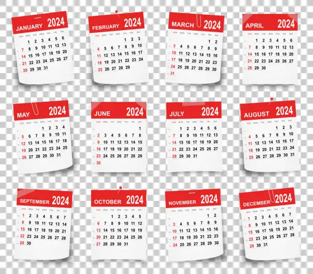 Vector illustration of Calendar 2024 on blank brackground