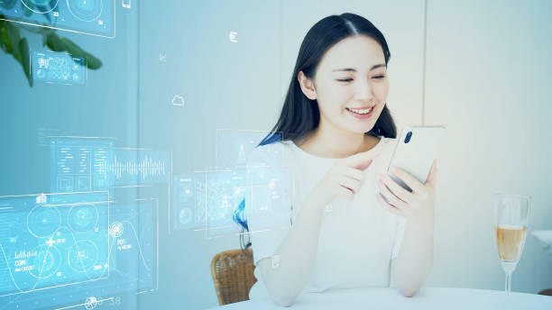 istock Young asian woman using a smart phone and digital transformation concept. Communication network. 1701879370