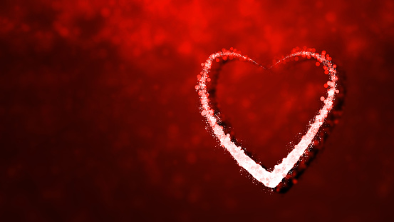 Horizontal illustration of a bright red coloured textured backgrounds with one big heart. The backdrop is glittering sparkly empty and blank with no text and no people and copy space. Can be used as Valentine Day, Xmas backgrounds, wallpaper, greeting card, gift wrapping paper sheet templates and backdrops.