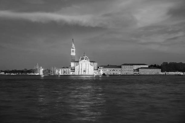 Saint George island in Venice, Italy Saint George island in Venice, Italy during the twilight hours of the evening after sunset in black and white ls island stock pictures, royalty-free photos & images