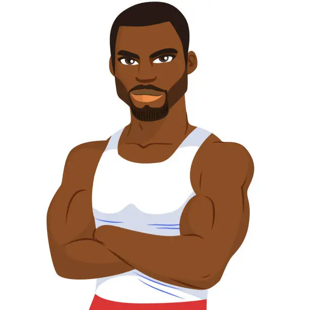 Vector illustration of Sporty Bodybuilder Man With Arms Crossed