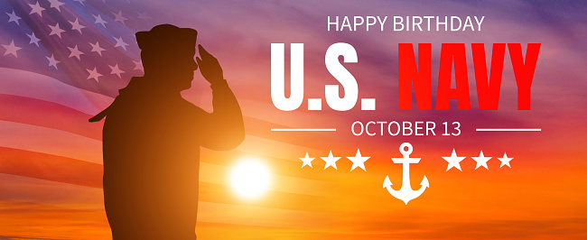 Happy Birthday United States Navy. USA flag. 3d illustration.