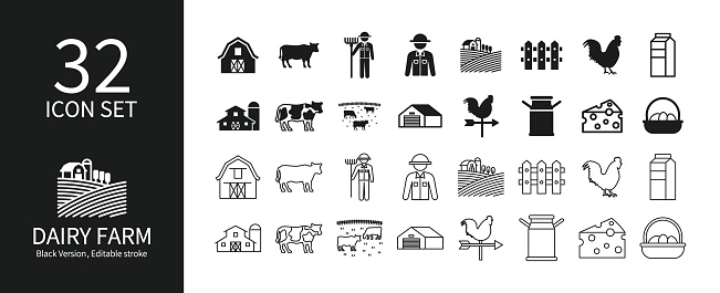 Icon set related to dairy farming