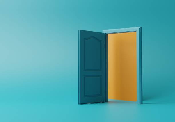 istock 3D yellow light through blue door isolated 1701931143
