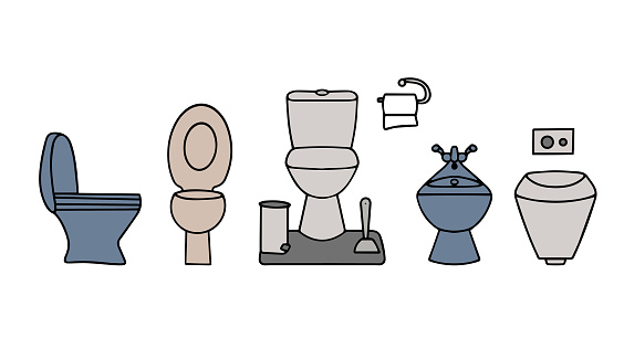 istock Toilet bowl. Hand drawn home toilet vector illustrations set. Vector illustration 1701940942