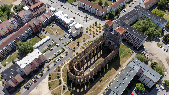 aerial view of the cathedral St. Nikola in zerbst saxony-anhalt,germany