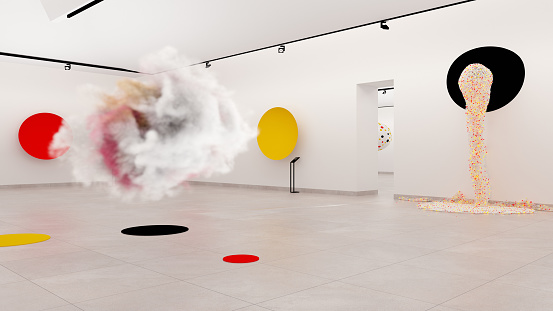 Contemporary art installation in metaverse, 3d render