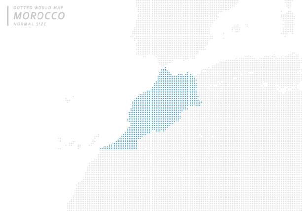 mapa z niebieską kropką wyśrodkowana na maroku - france gibraltar stock illustrations