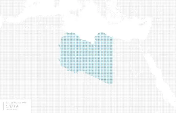 Vector illustration of A blue dot map centered on Libya