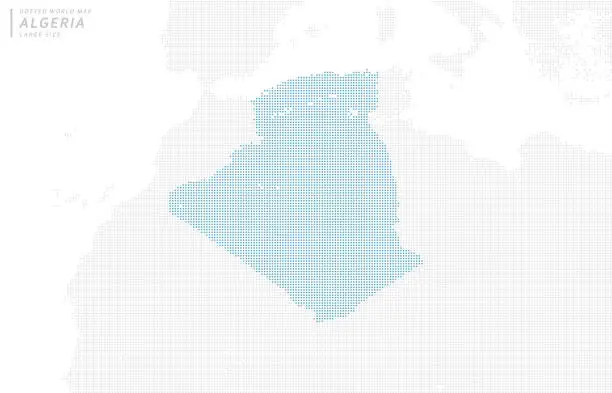 Vector illustration of A blue dot map centered on Algeria